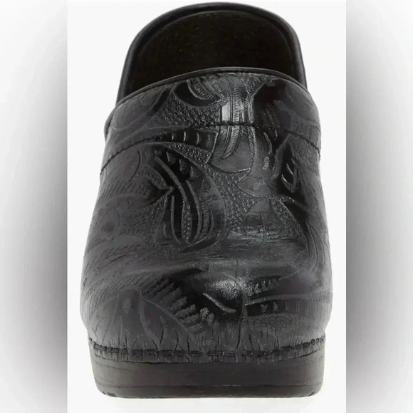 Dansko Professional Women’s Tooled Black Leather Paisley Clogs Embossed Size 42 - Picture 2 of 3